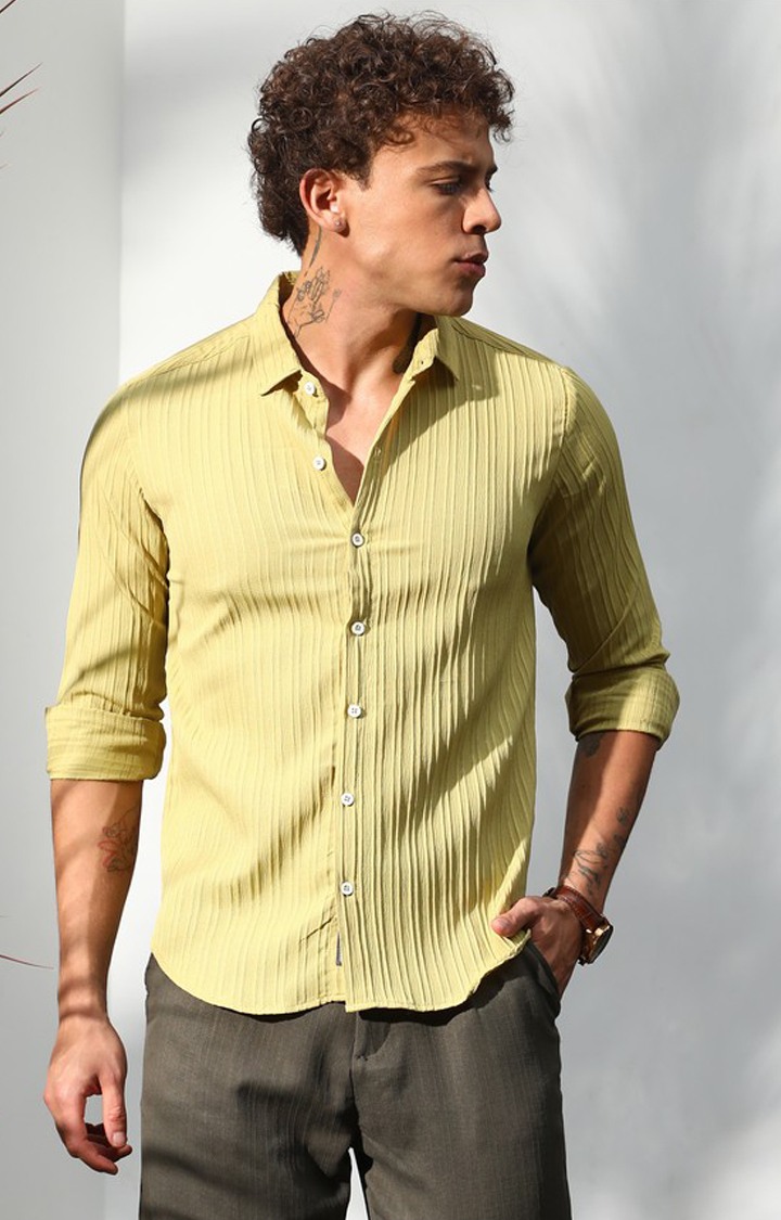 Men's Yellow Solid Casual Shirts