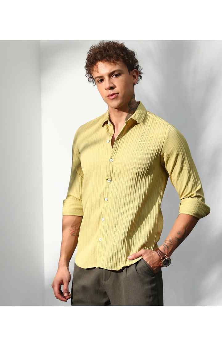 Men's Yellow Solid Casual Shirts