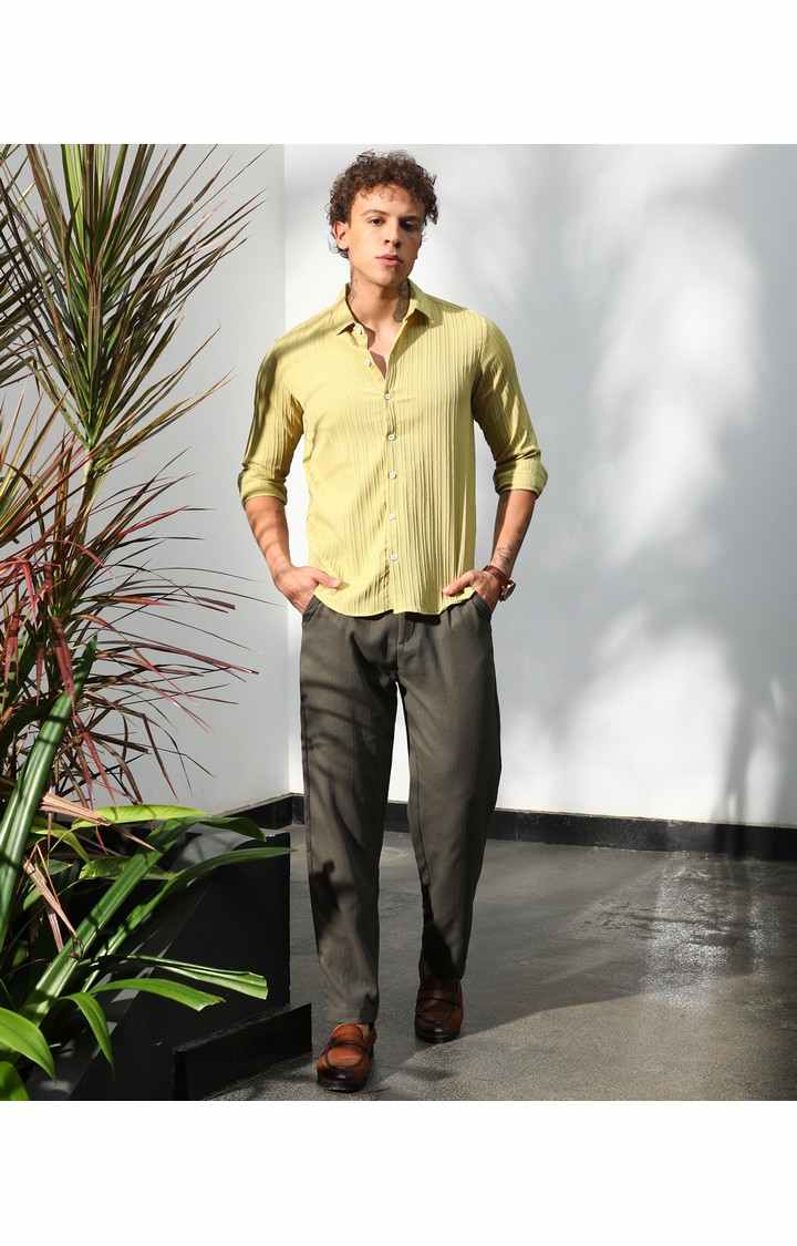 Men's Yellow Solid Casual Shirts