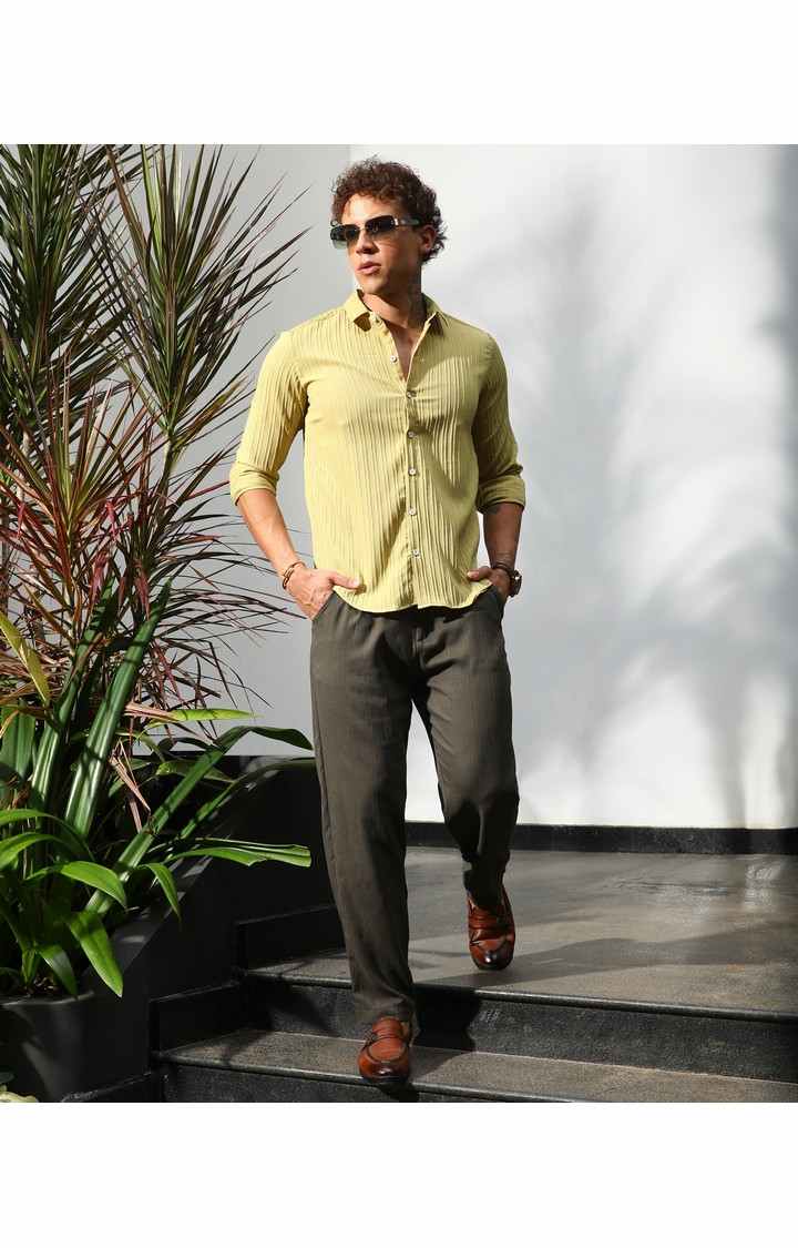 Men's Yellow Solid Casual Shirts