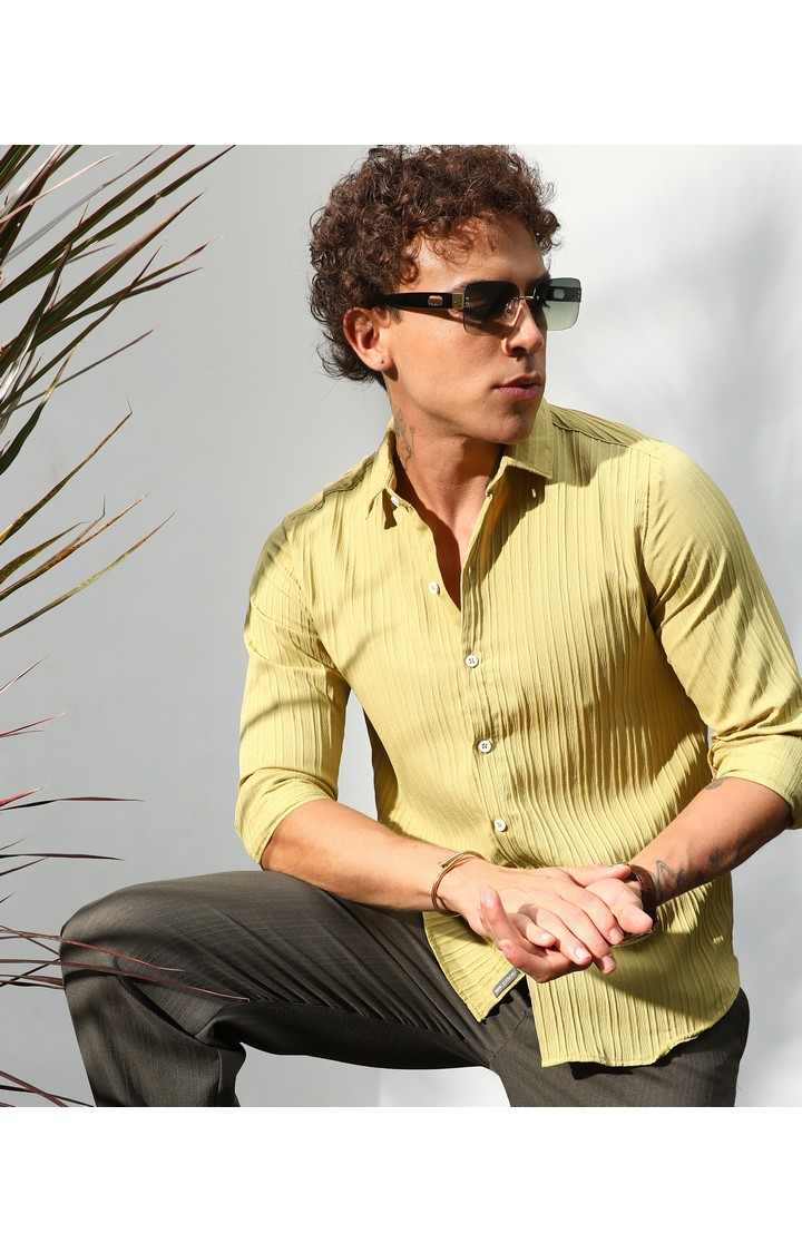 Men's Yellow Solid Casual Shirts