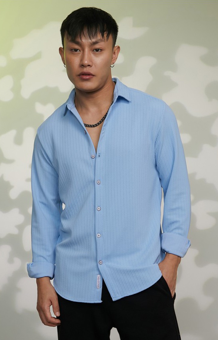 Men's Blue Solid Casual Shirts