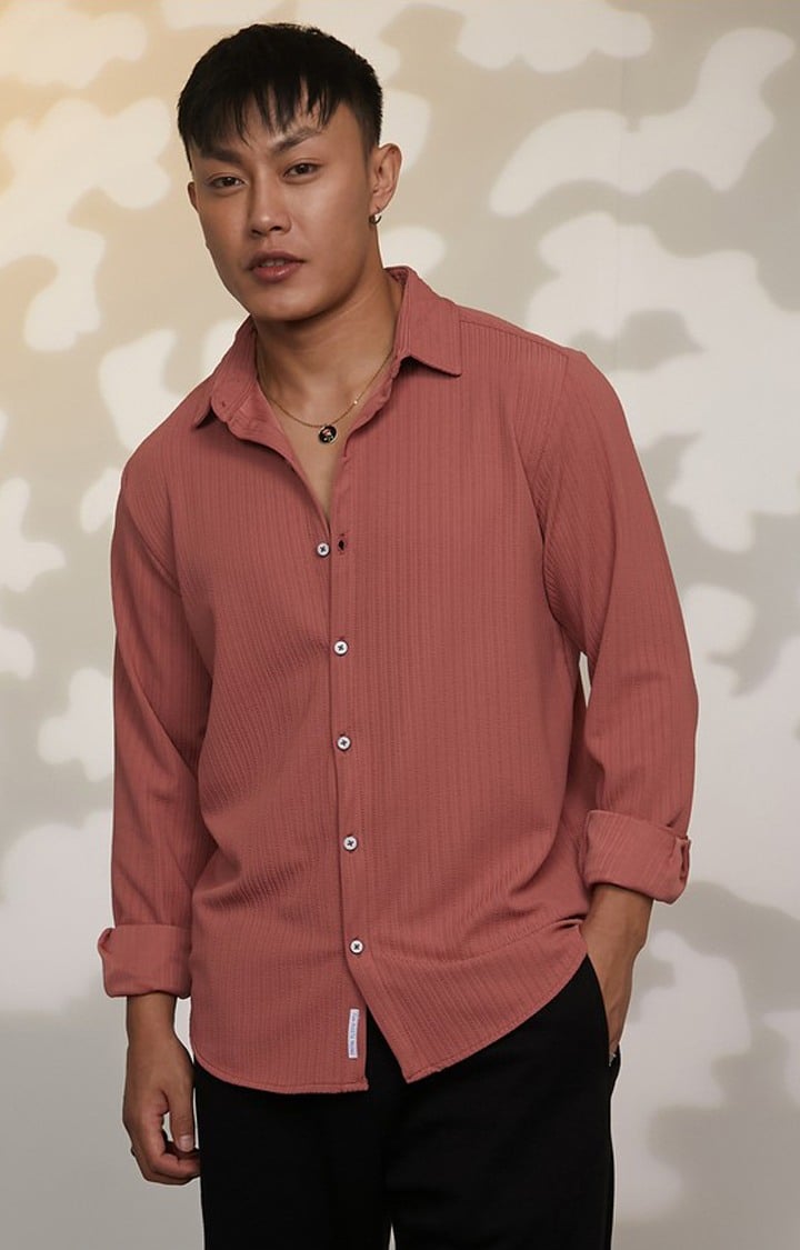 Men's Maroon Solid Casual Shirts
