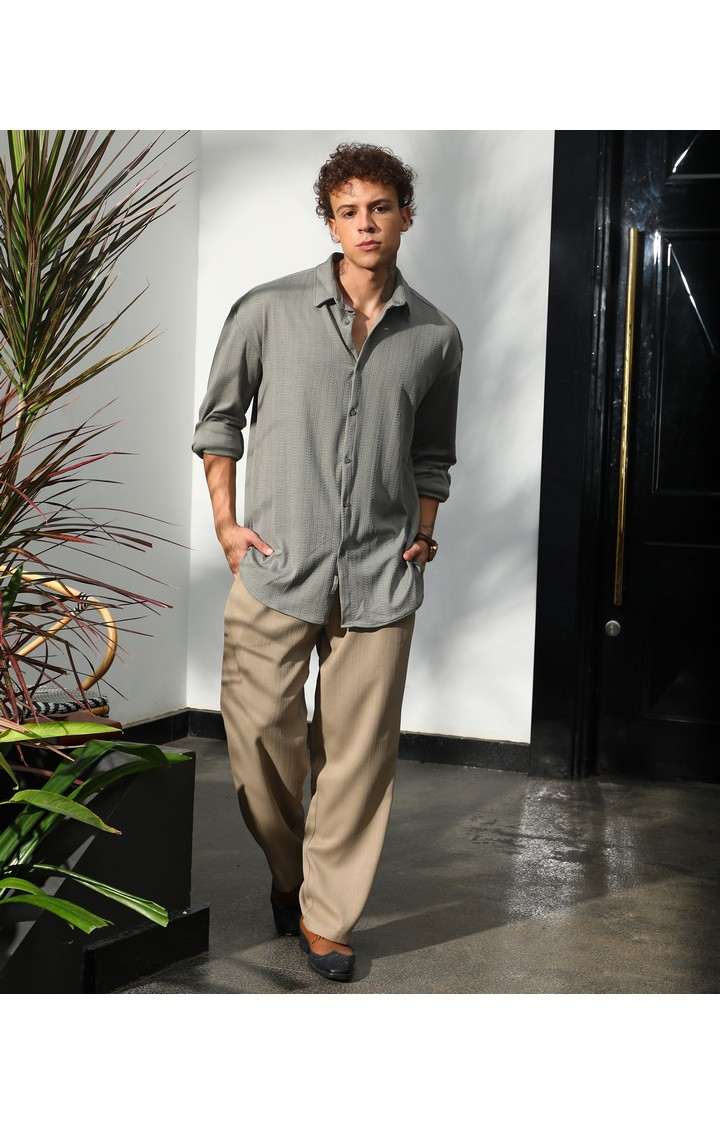 Men's Grey Solid Casual Shirts