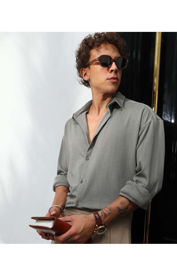 Men's Grey Solid Casual Shirts