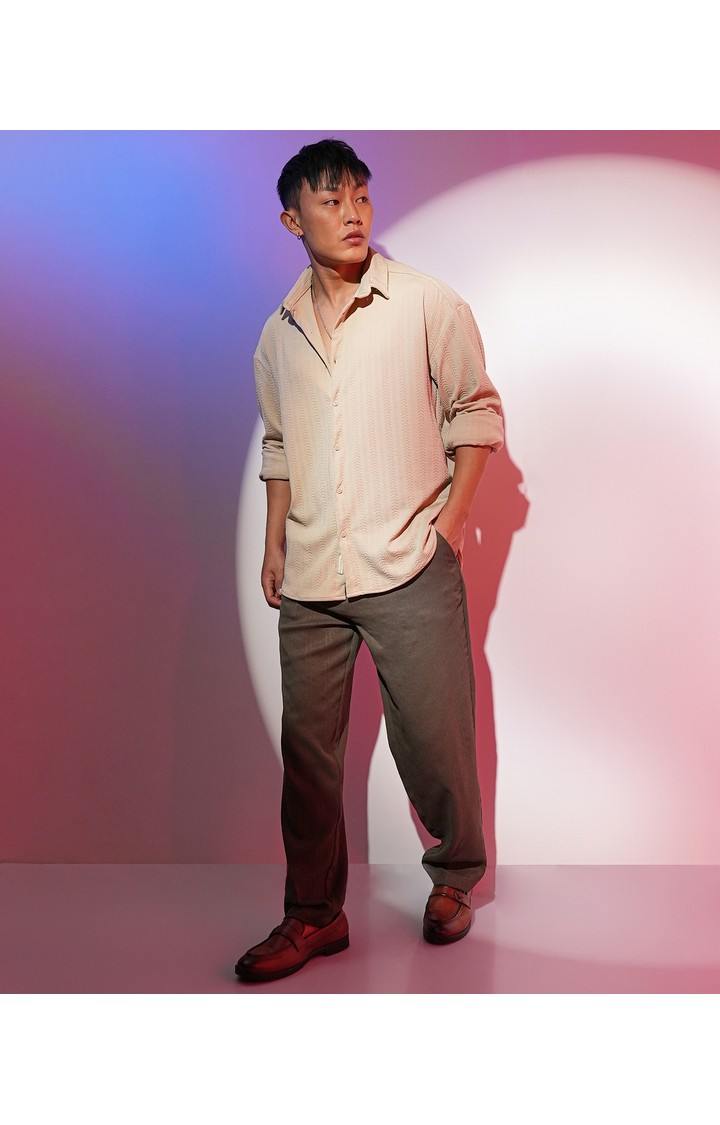 Men's Beige Solid Casual Shirts