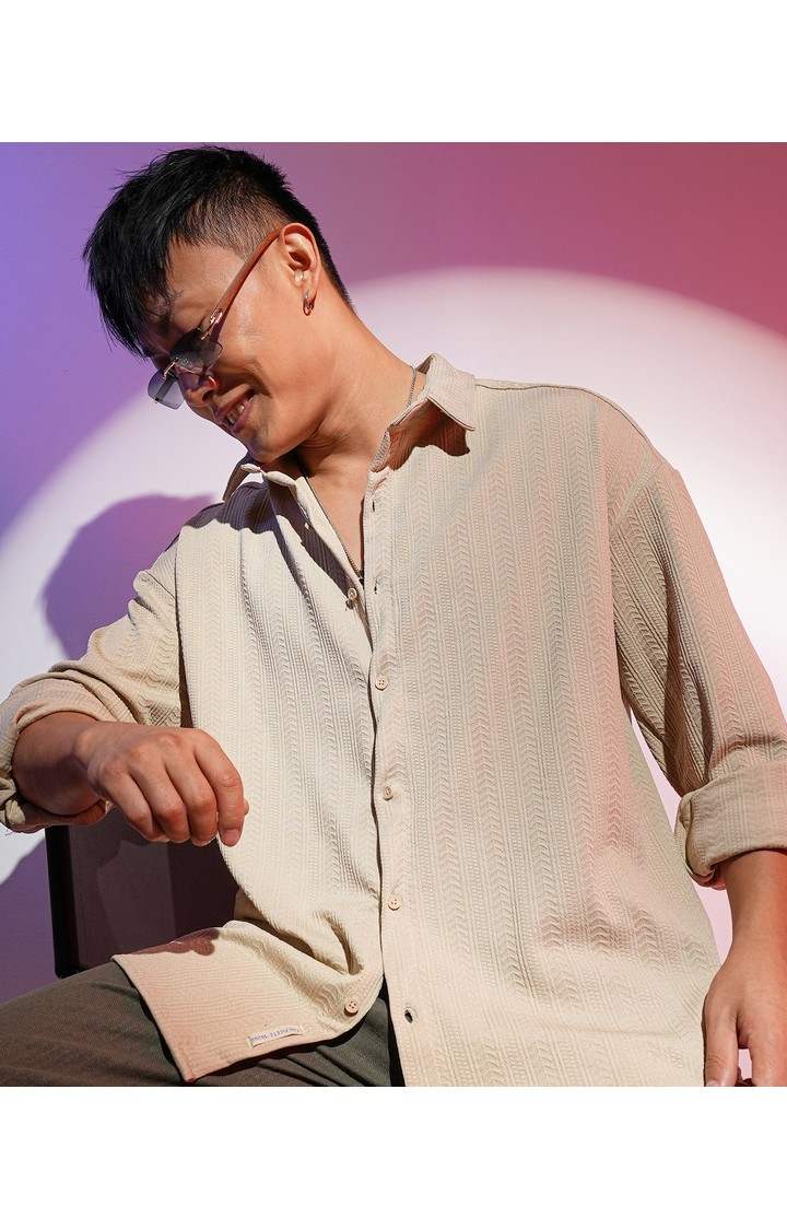 Men's Beige Solid Casual Shirts