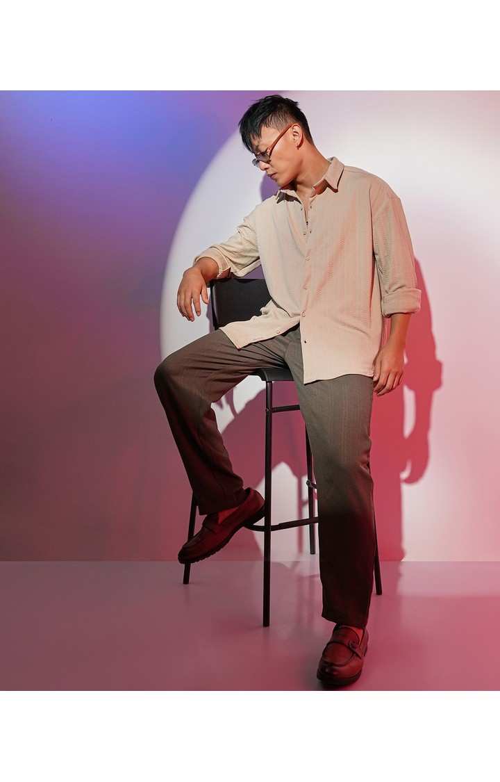 Men's Beige Solid Casual Shirts