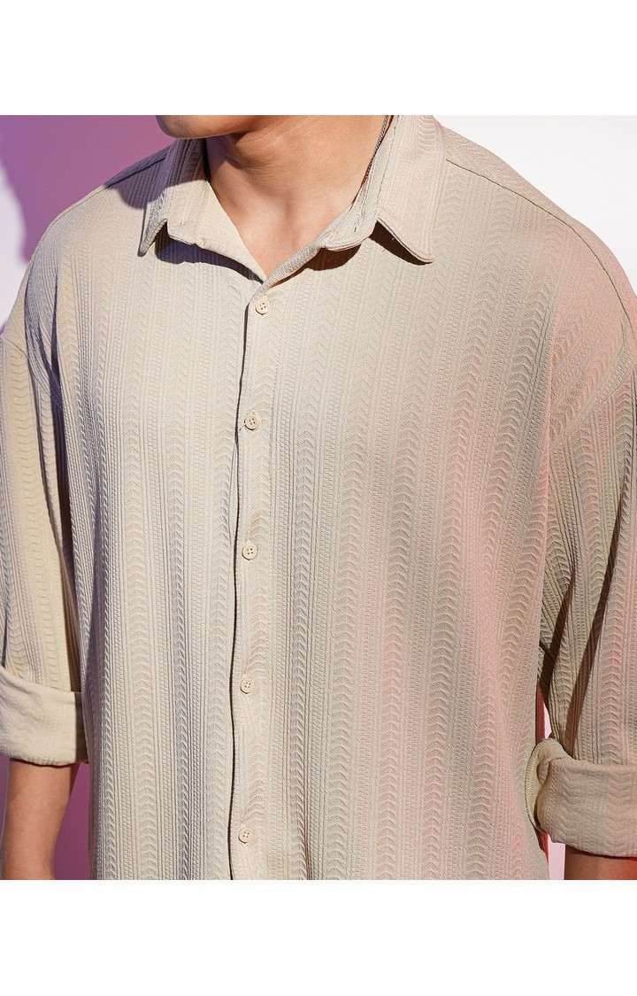Men's Beige Solid Casual Shirts