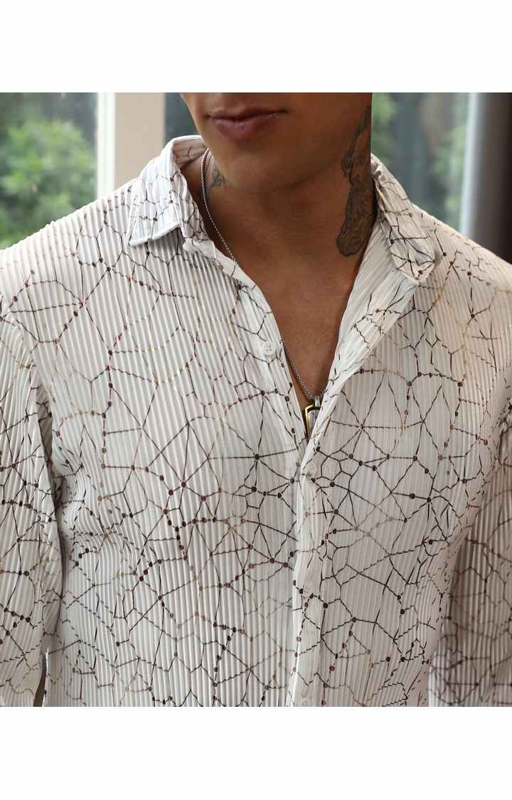 Men's White Printed Casual Shirts