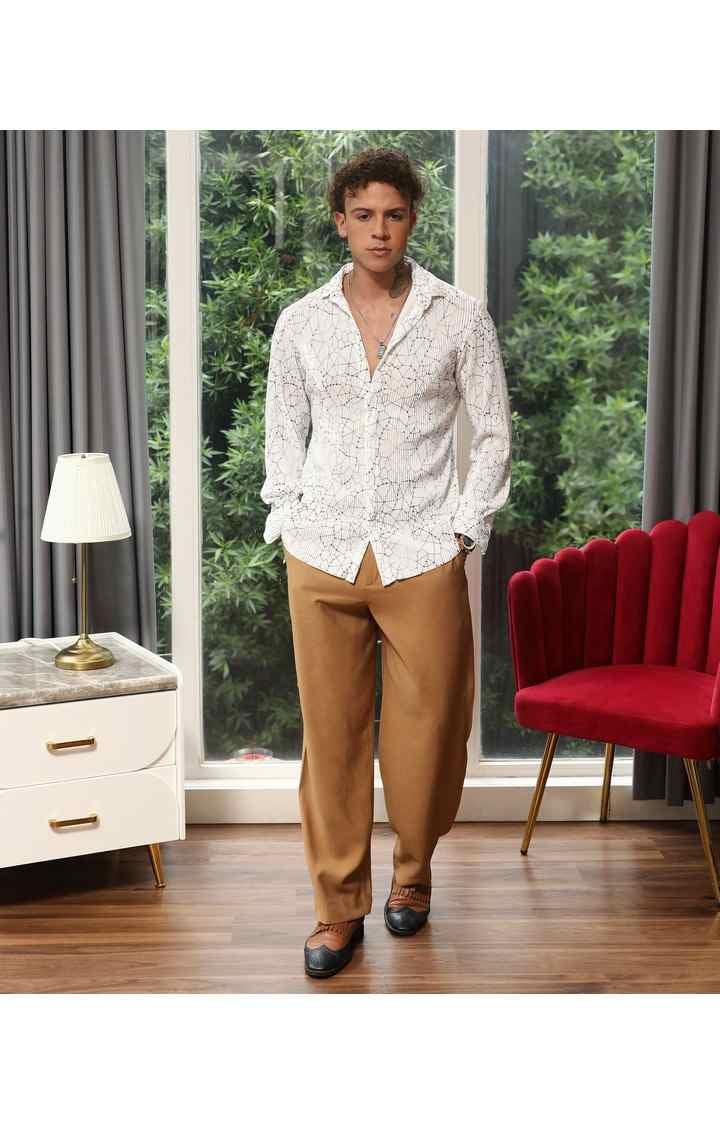 Men's White Printed Casual Shirts