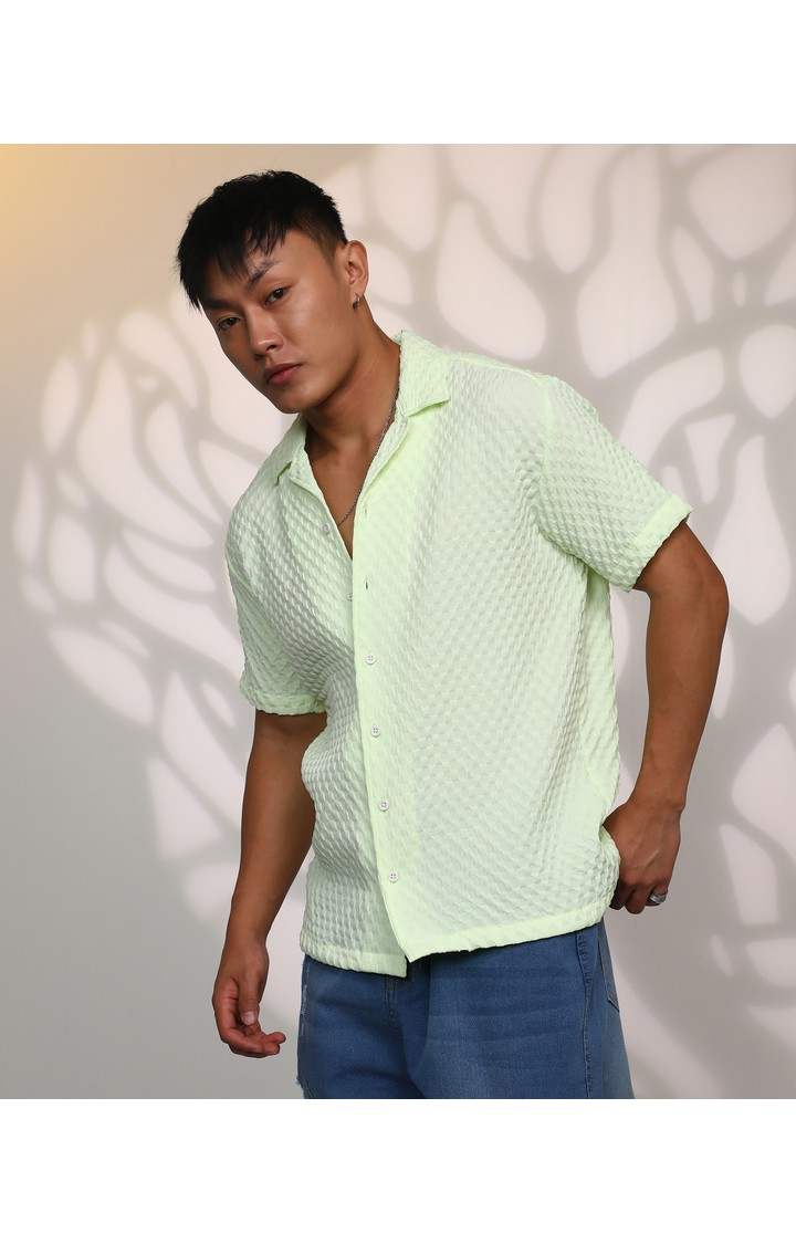 Men's Green Textured Casual Shirts