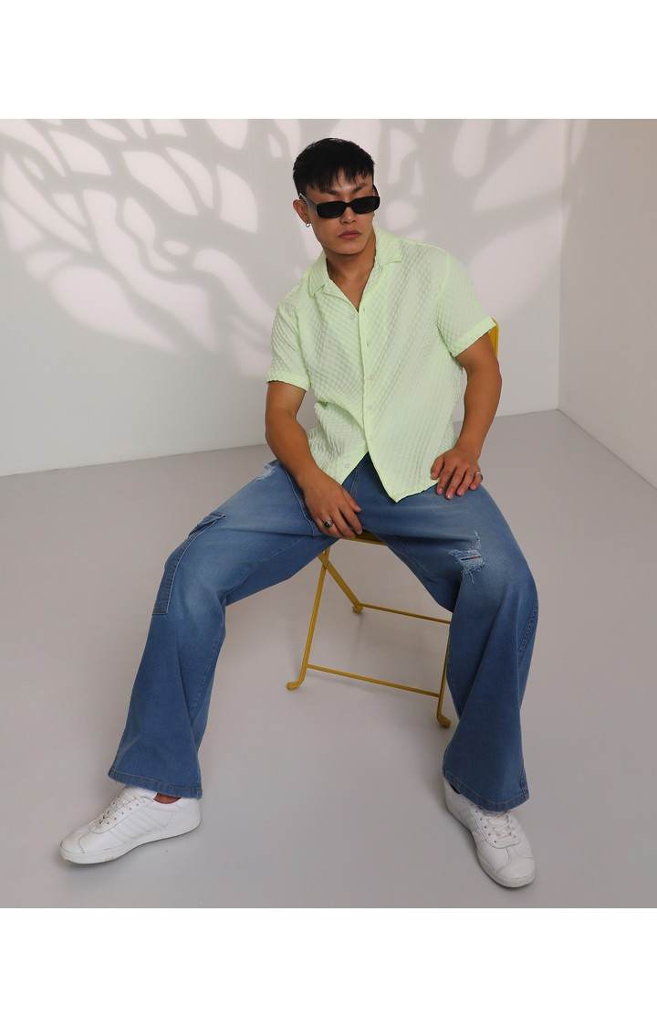 Men's Green Textured Casual Shirts