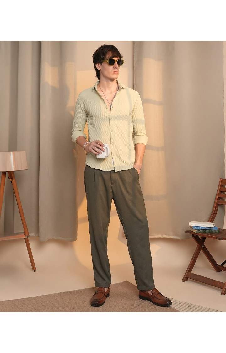 Men's Cream Solid Casual Shirts