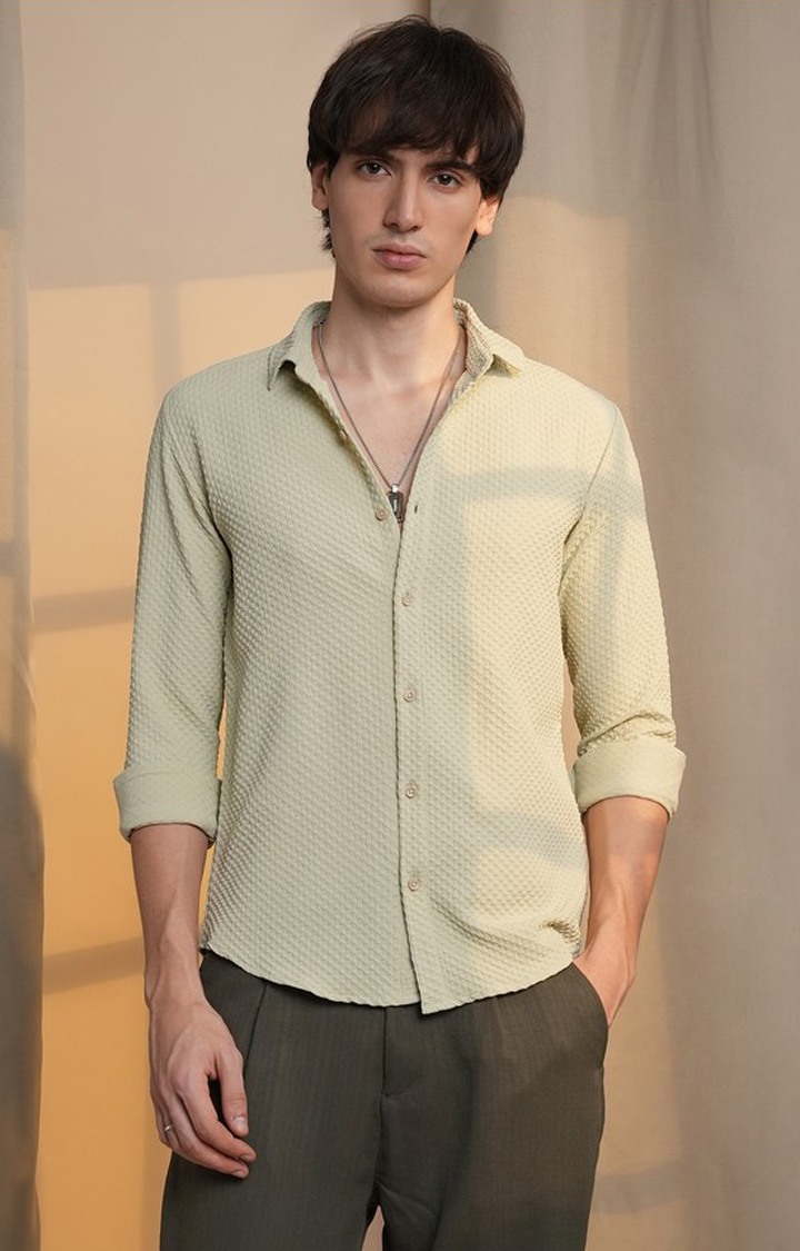 Men's Cream Solid Casual Shirts