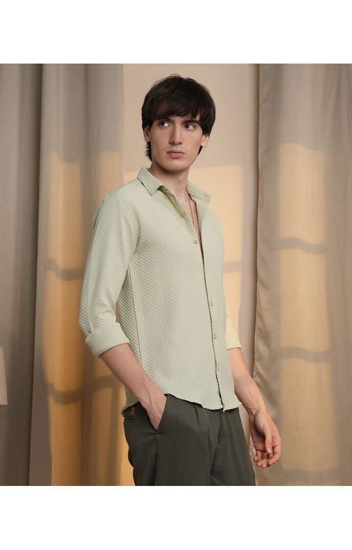 Men's Cream Solid Casual Shirts