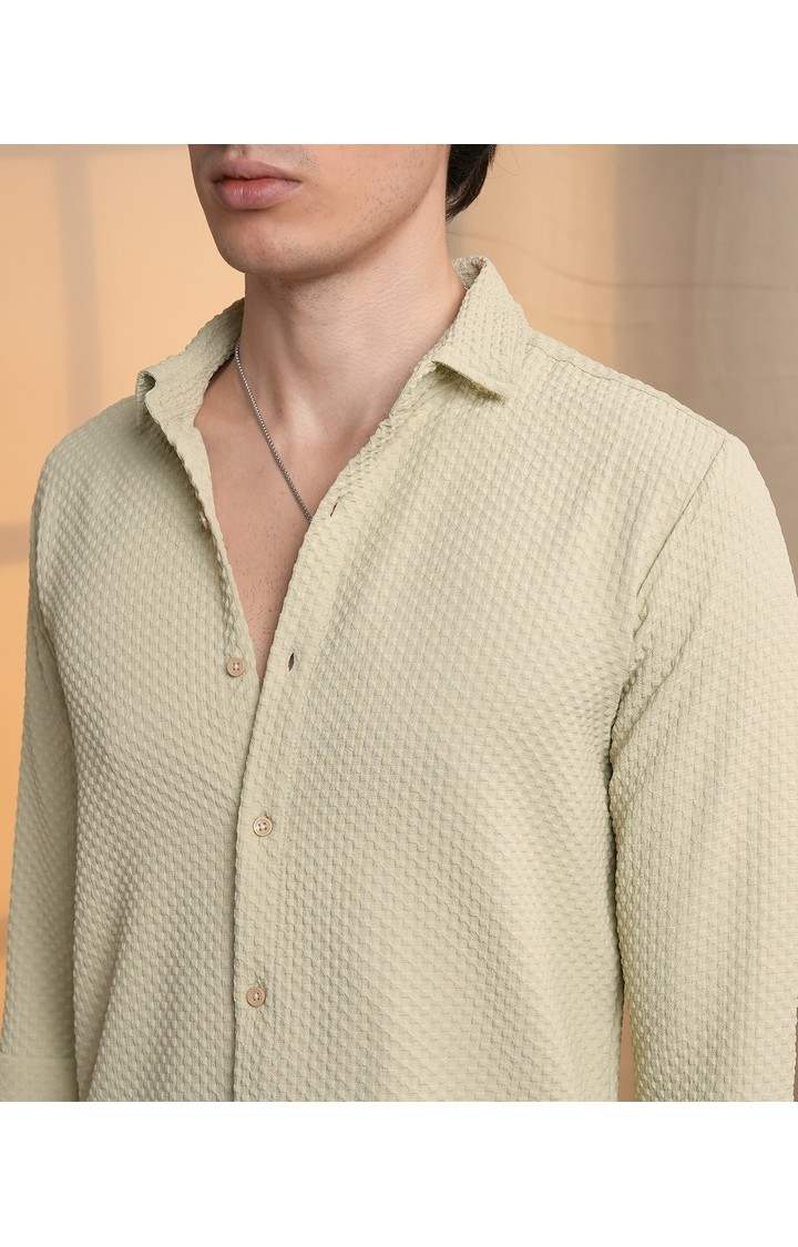 Men's Cream Solid Casual Shirts