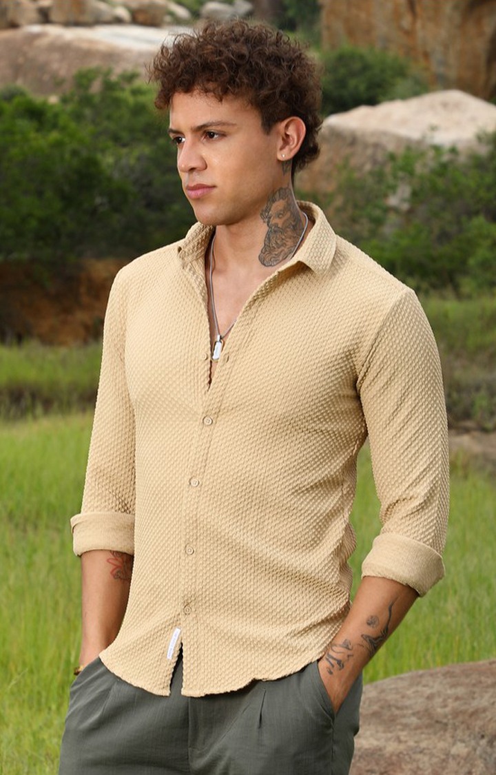 Men's Brown Solid Casual Shirts