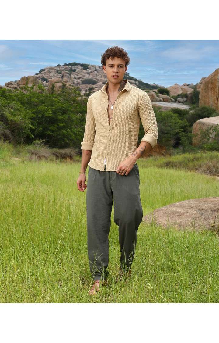 Men's Brown Solid Casual Shirts