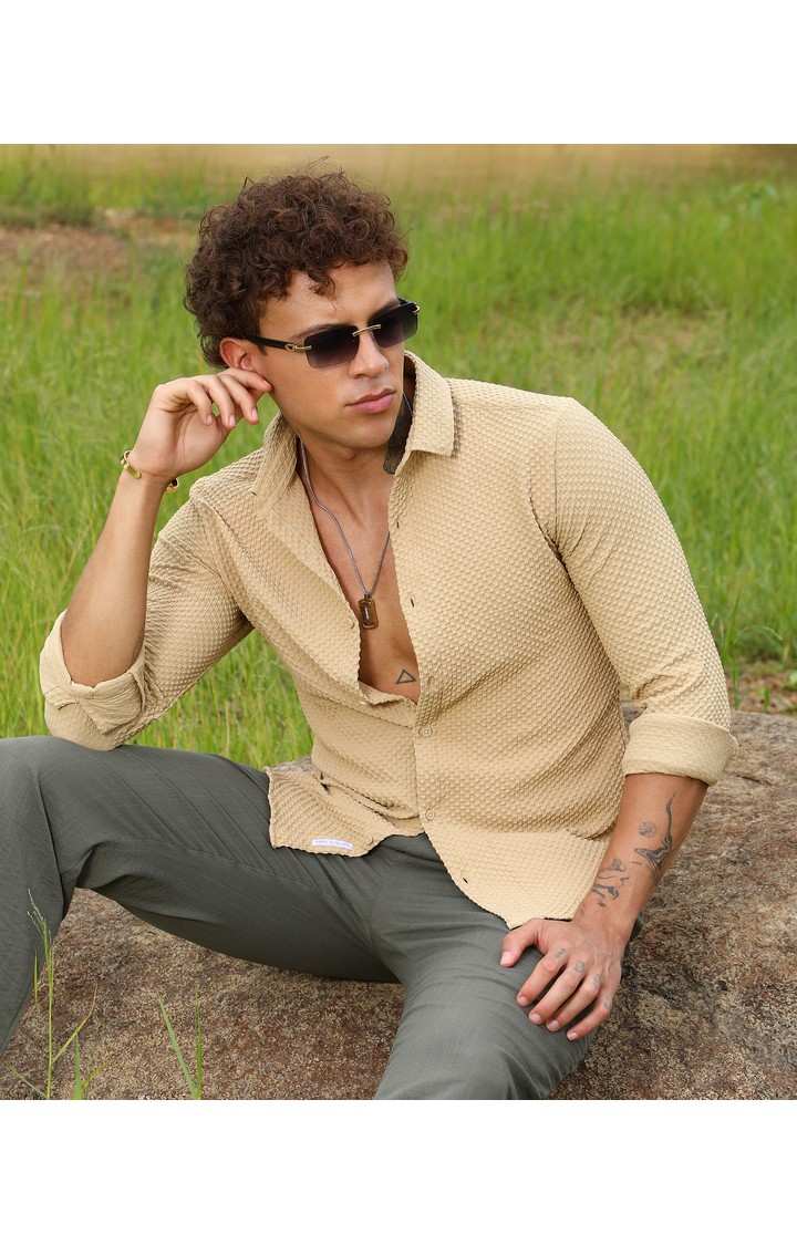 Men's Brown Solid Casual Shirts