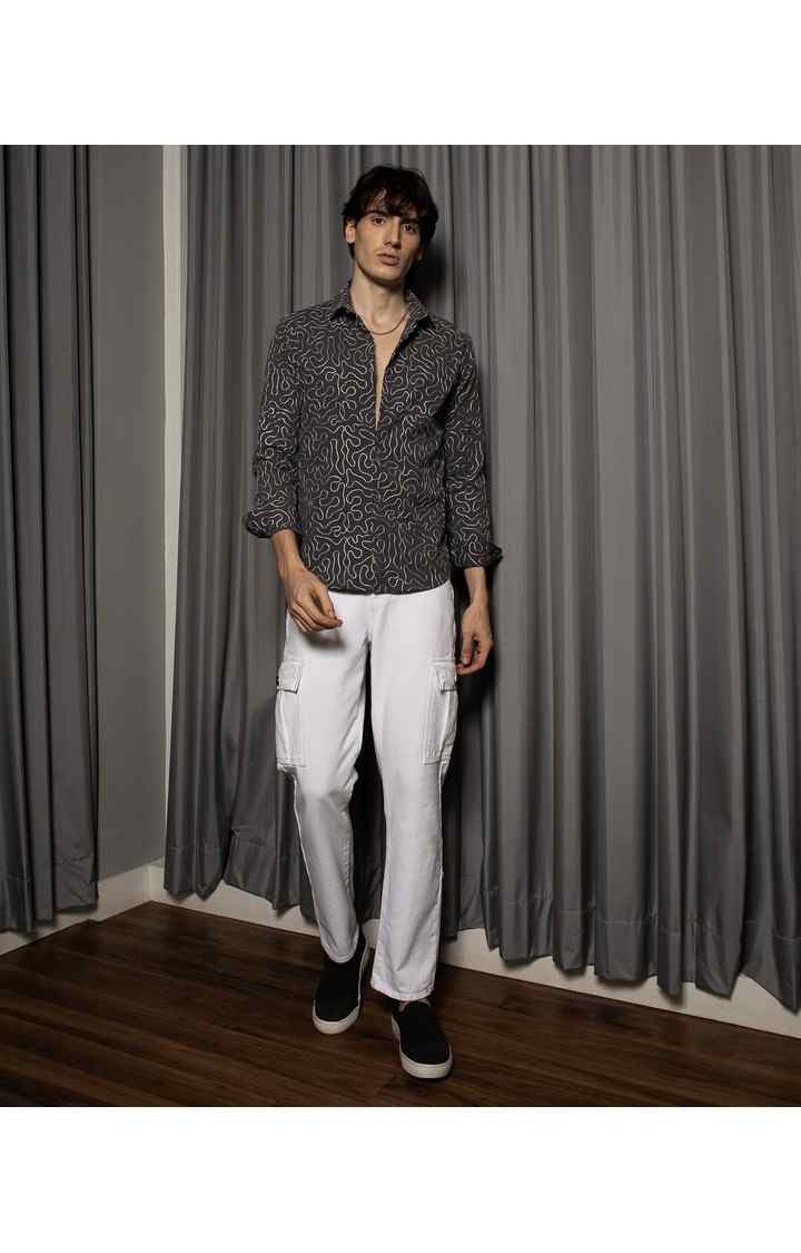Men's Black Embroidered Casual Shirts