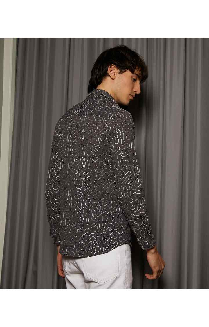 Men's Black Embroidered Casual Shirts