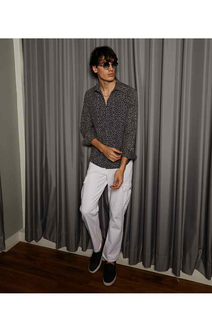 Men's Black Embroidered Casual Shirts