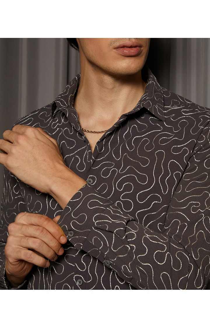 Men's Black Embroidered Casual Shirts