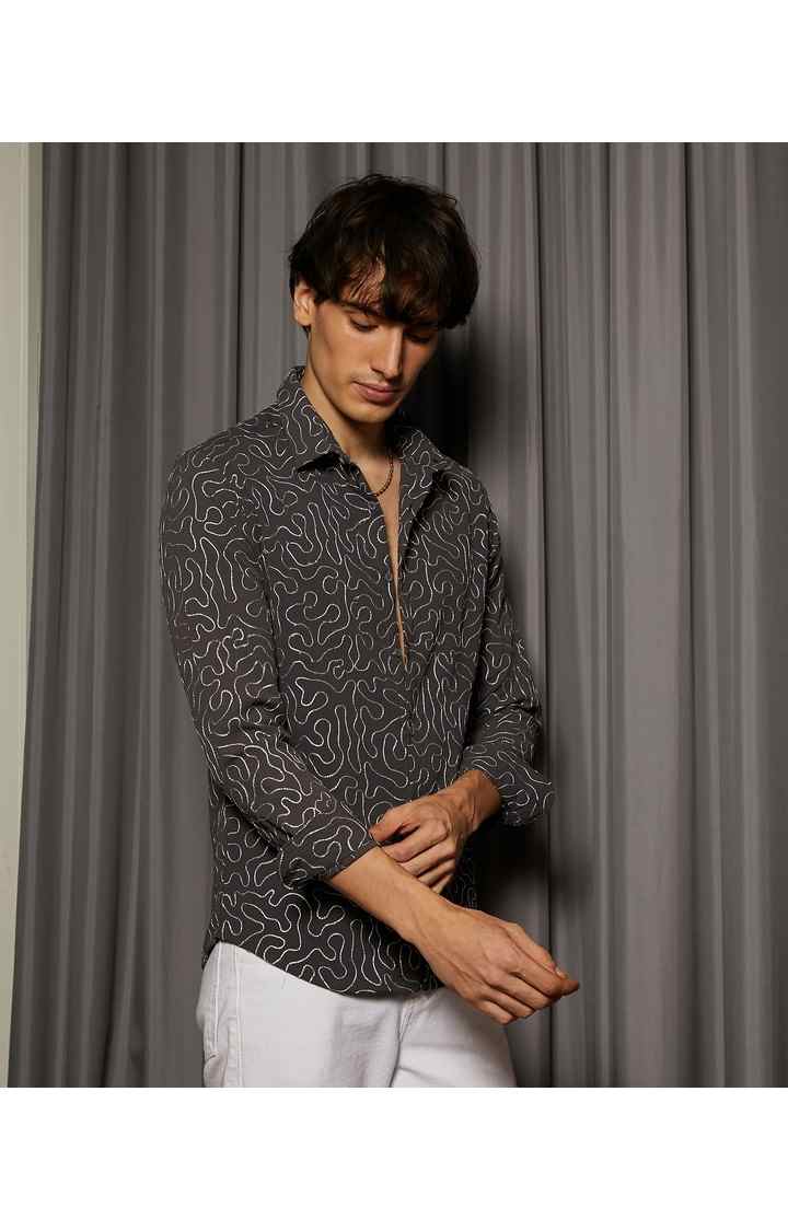 Men's Black Embroidered Casual Shirts