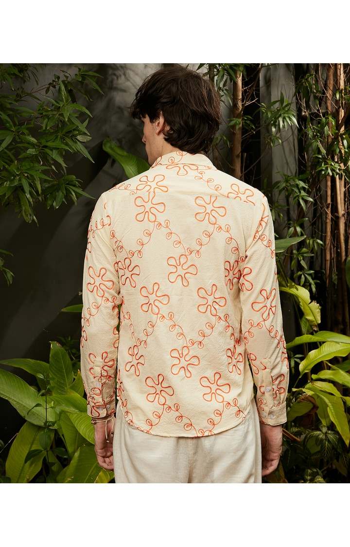 Men's Orange Embroidered Casual Shirts