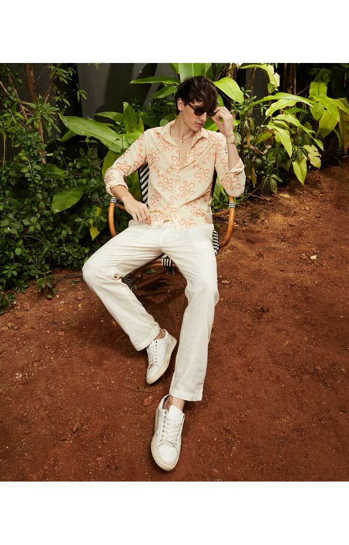 Men's Orange Embroidered Casual Shirts