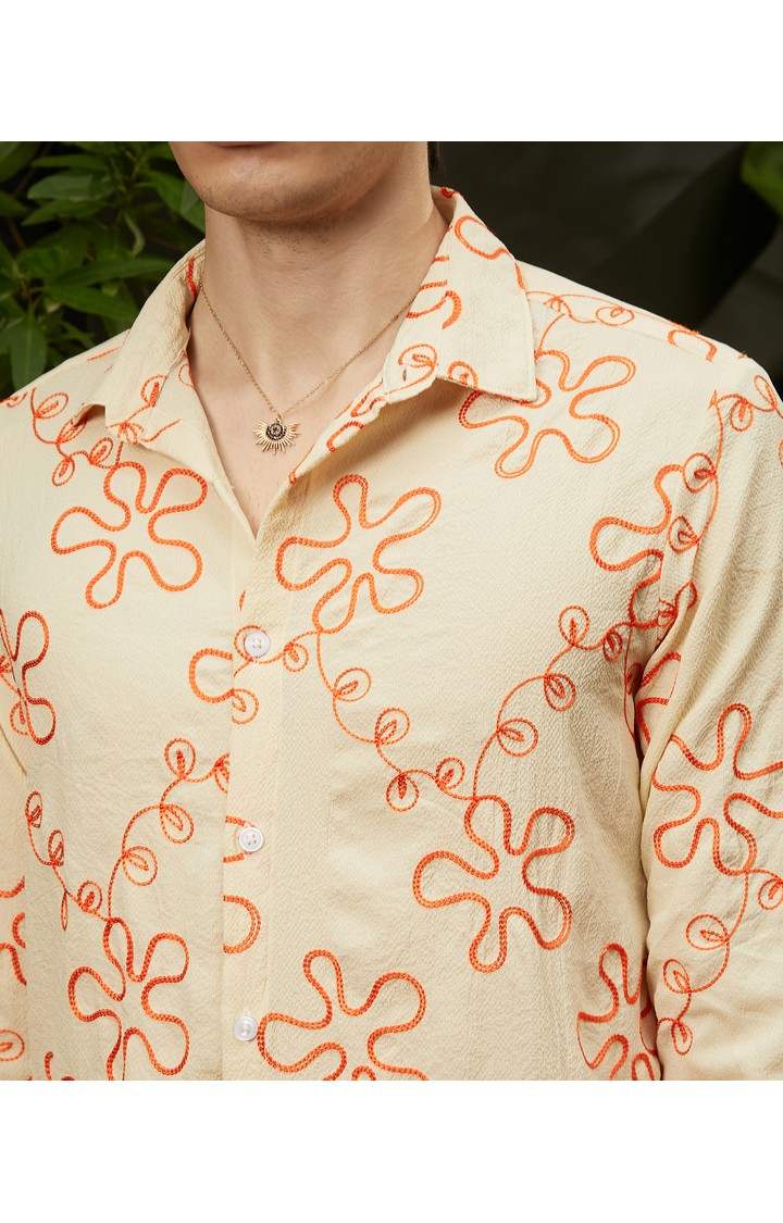 Men's Orange Embroidered Casual Shirts