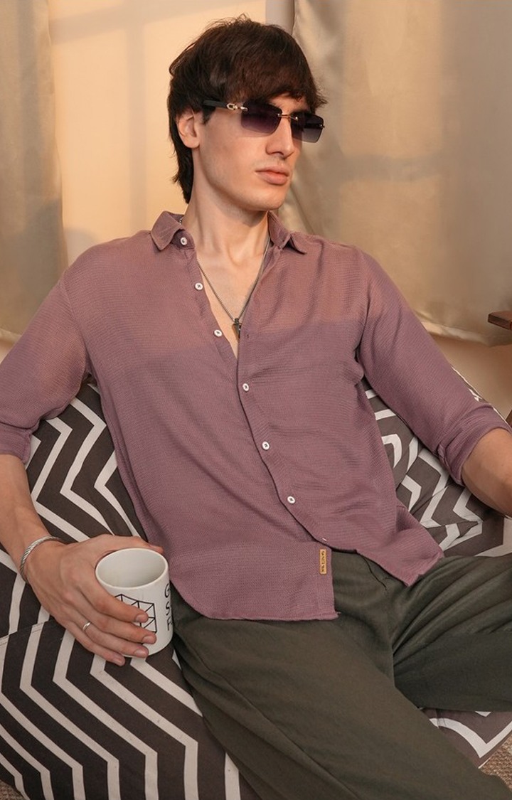 Men's Purple Solid Casual Shirts