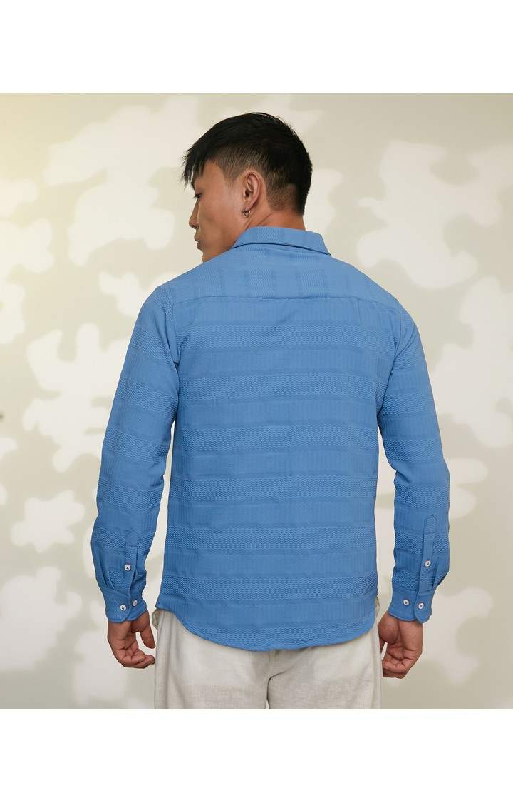 Men's Blue Textured Casual Shirts