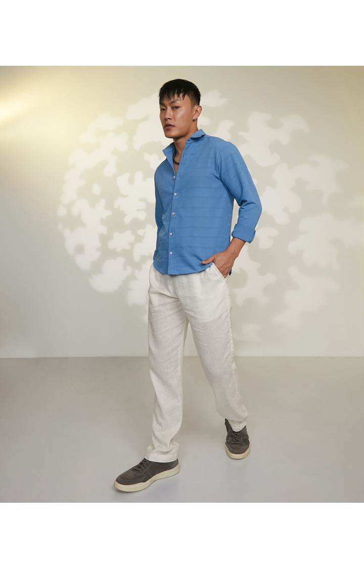 Men's Blue Textured Casual Shirts