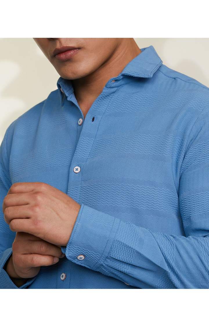 Men's Blue Textured Casual Shirts