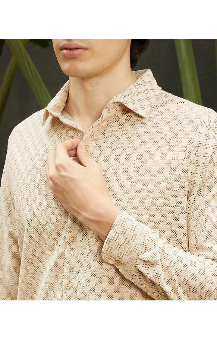 Men's Beige Solid Casual Shirts
