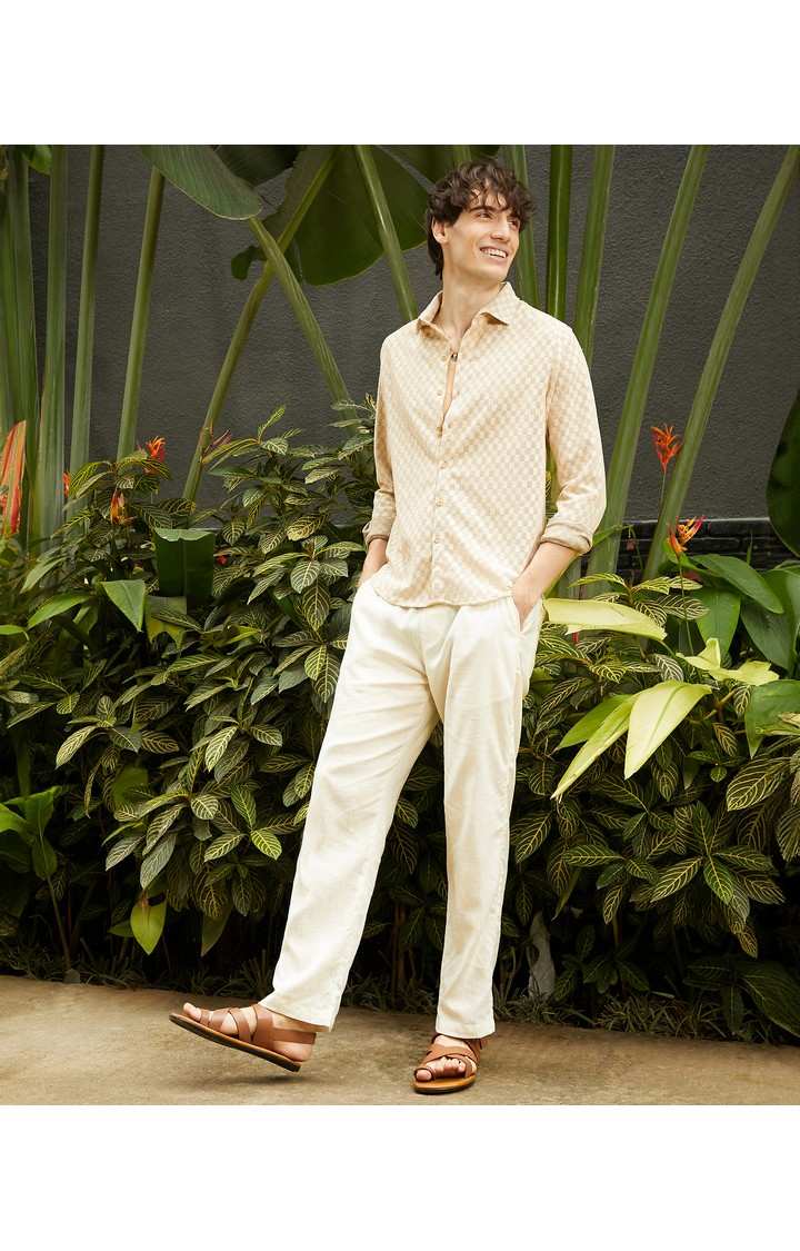 Men's Beige Solid Casual Shirts