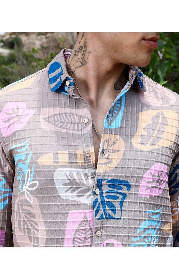 Men's Beige Printed Casual Shirts