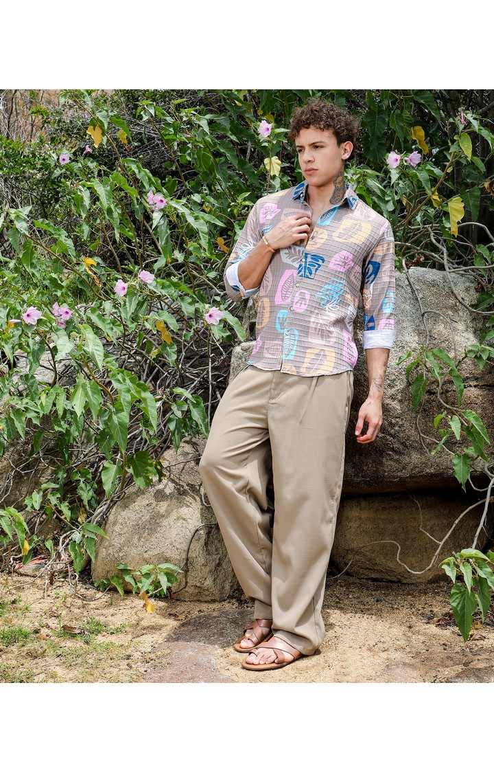 Men's Beige Printed Casual Shirts
