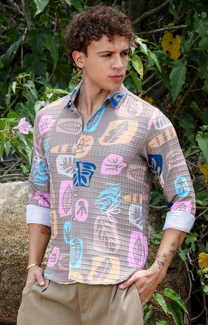 Men's Beige Printed Casual Shirts