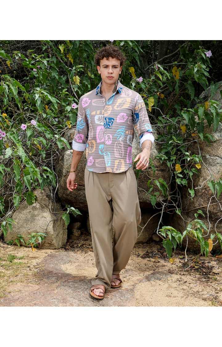Men's Beige Printed Casual Shirts