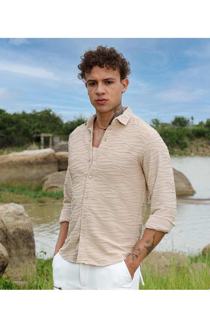 Men's Beige Solid Casual Shirts