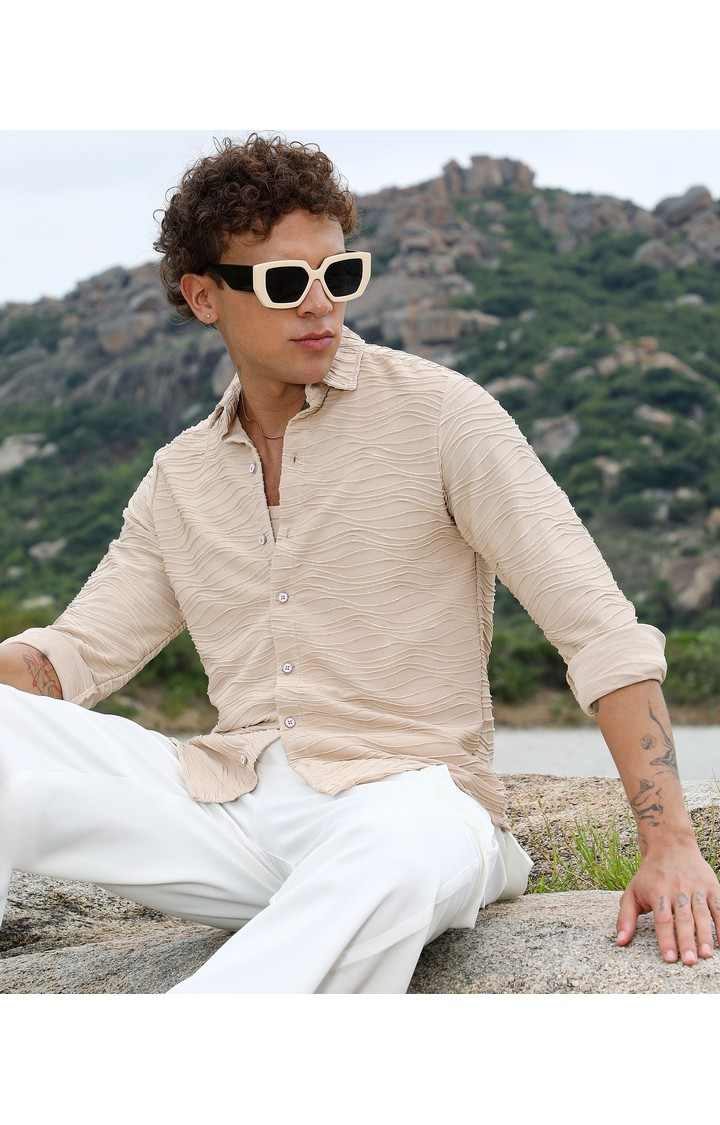 Men's Beige Solid Casual Shirts