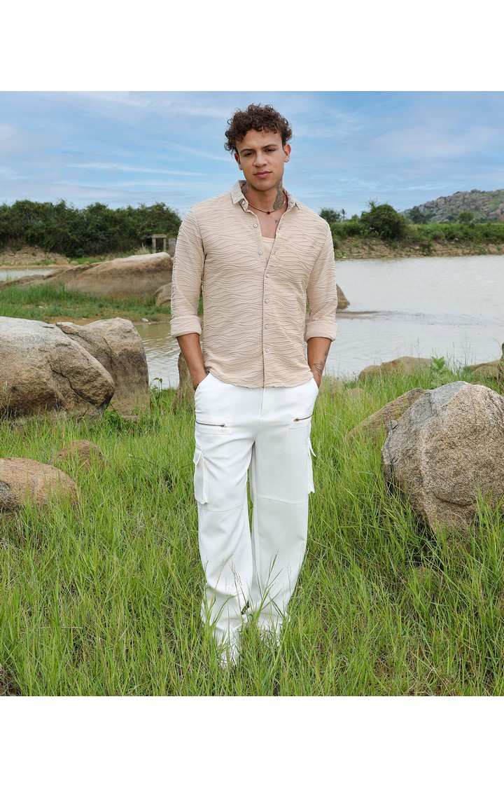 Men's Beige Solid Casual Shirts