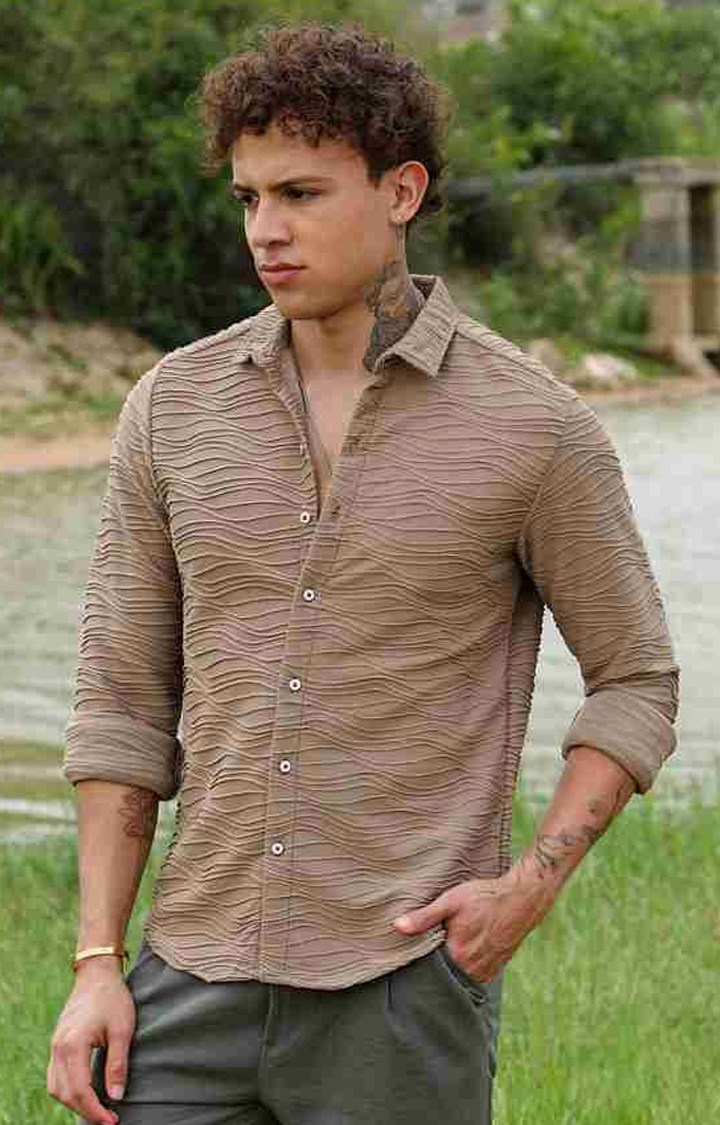 Men's Brown Solid Casual Shirts