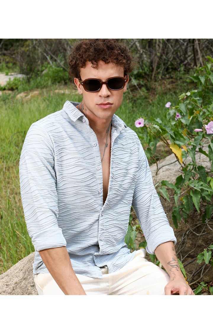 Men's Blue Solid Casual Shirts