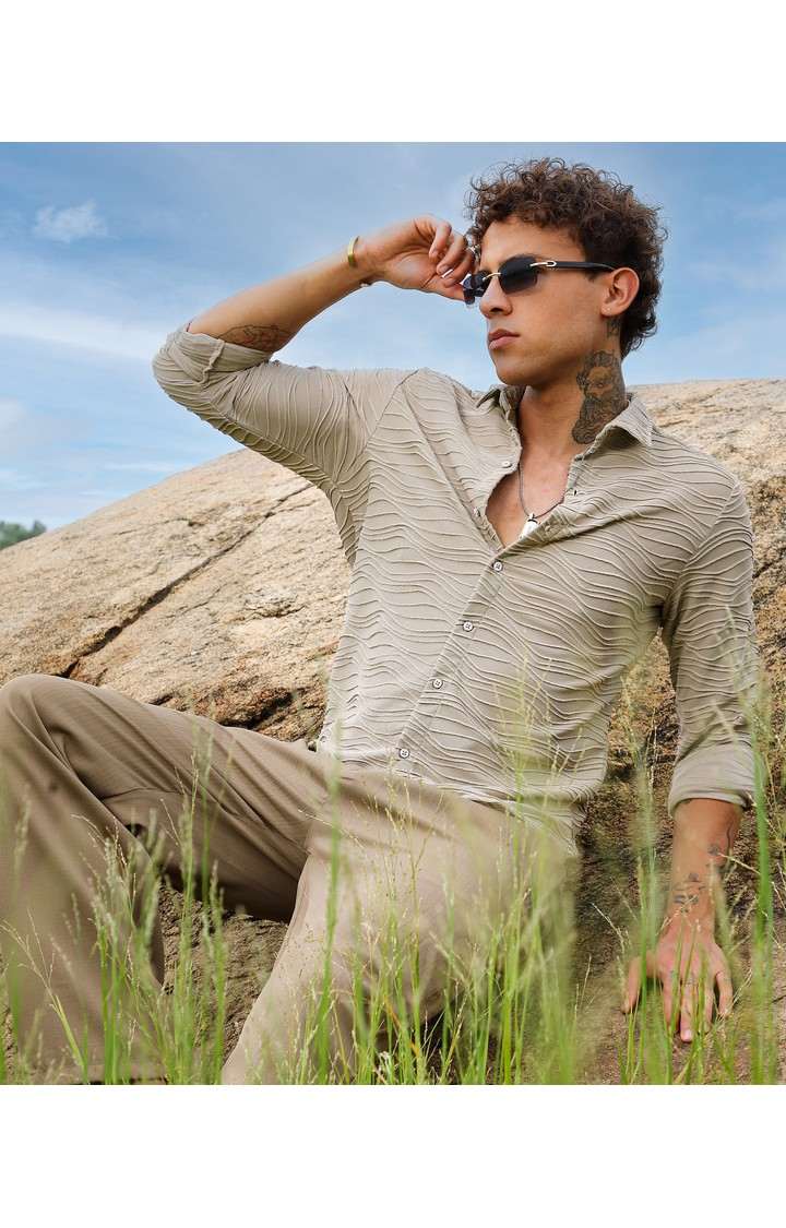 Men's Grey Solid Casual Shirts