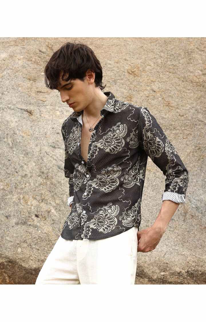 Men's Black Printed Casual Shirts