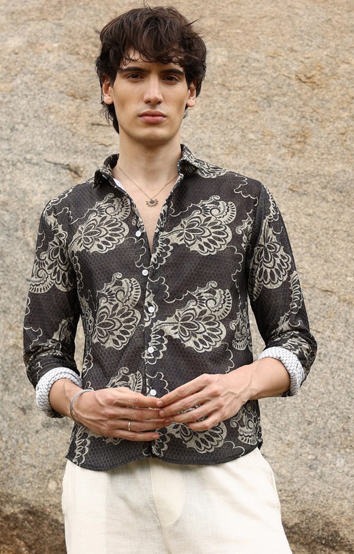Men's Black Printed Casual Shirts